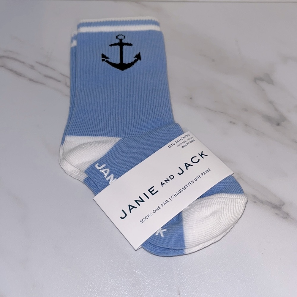 NWT Janie and Jack blue anchor socks 12-24 months